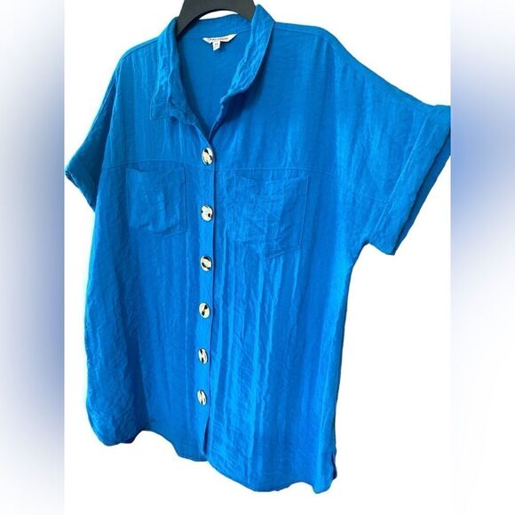 John Mark Sz M Blue Collar Large Button Front Short Sleeve Relaxed Fit Shirt - Picture 3 of 6
